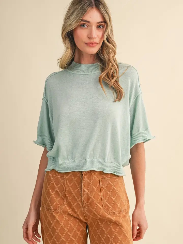 Liora Knit Mock Neck Short Sleeve Sweater