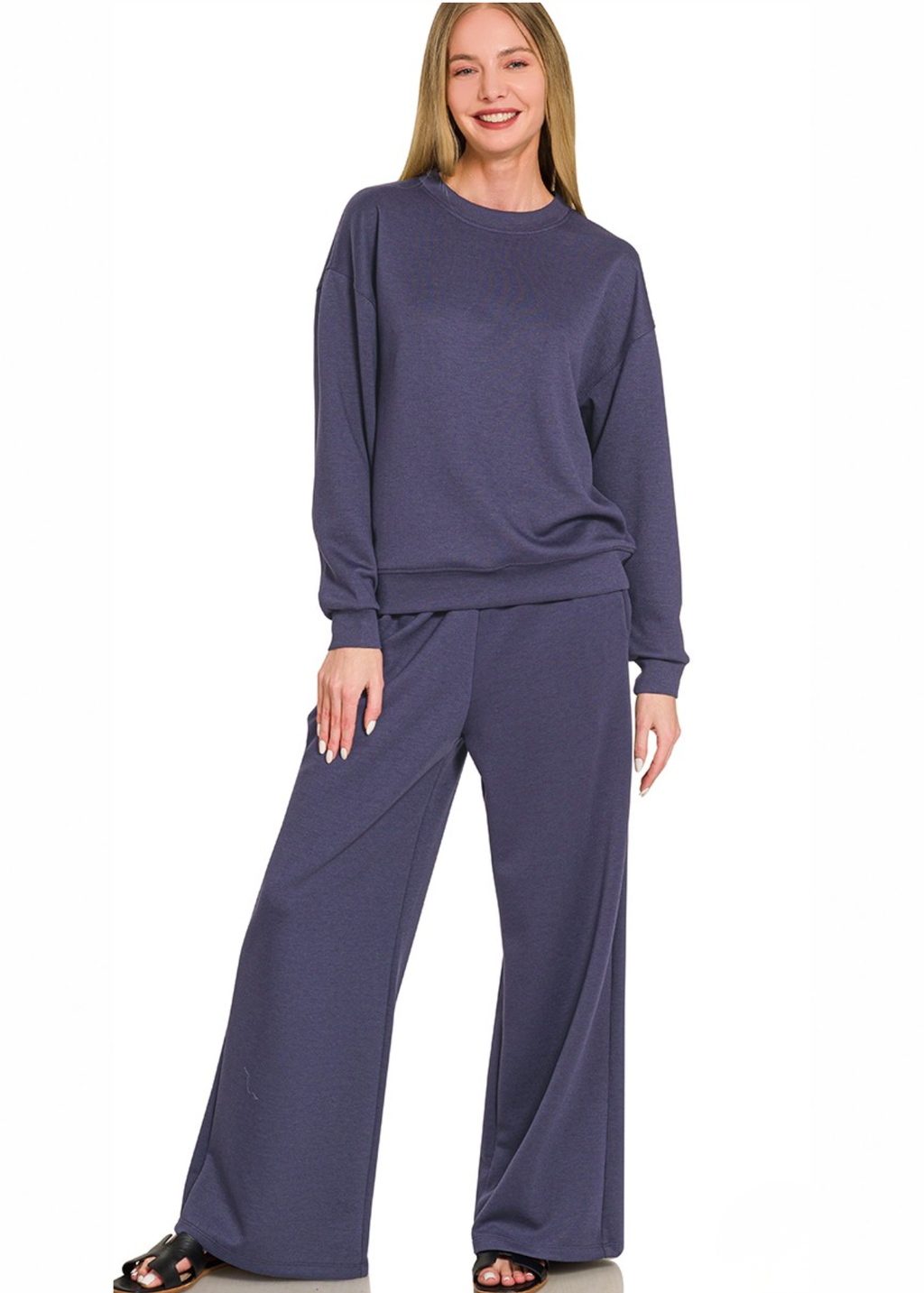Monique Scuba Crewneck & Wide-Leg Set