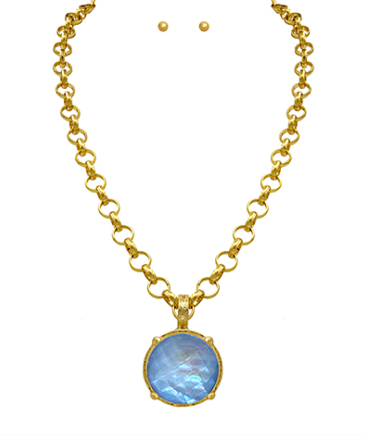 Antique Round Stone Pendant Necklace Set