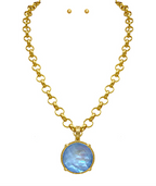 Antique Round Stone Pendant Necklace Set