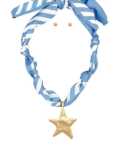 Star Pendant Stripe Scarf Necklace Set
