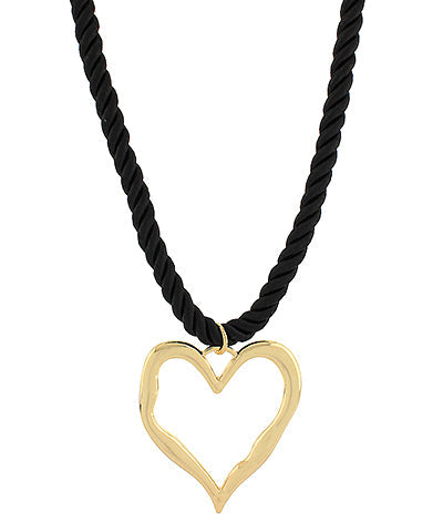 Bold Heart Outline Cord Necklace