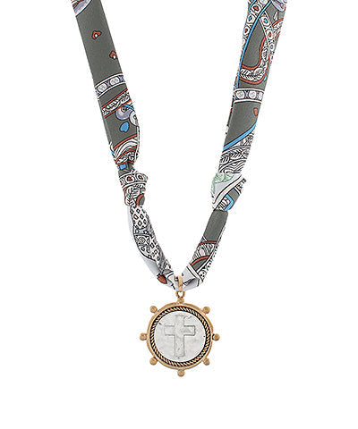 Cross Round Pendant Scarf Necklace