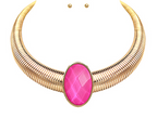 Oval Stone Omega Chain Statement Necklace Set
