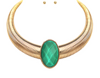 Oval Stone Omega Chain Statement Necklace Set