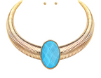 Oval Stone Omega Chain Statement Necklace Set