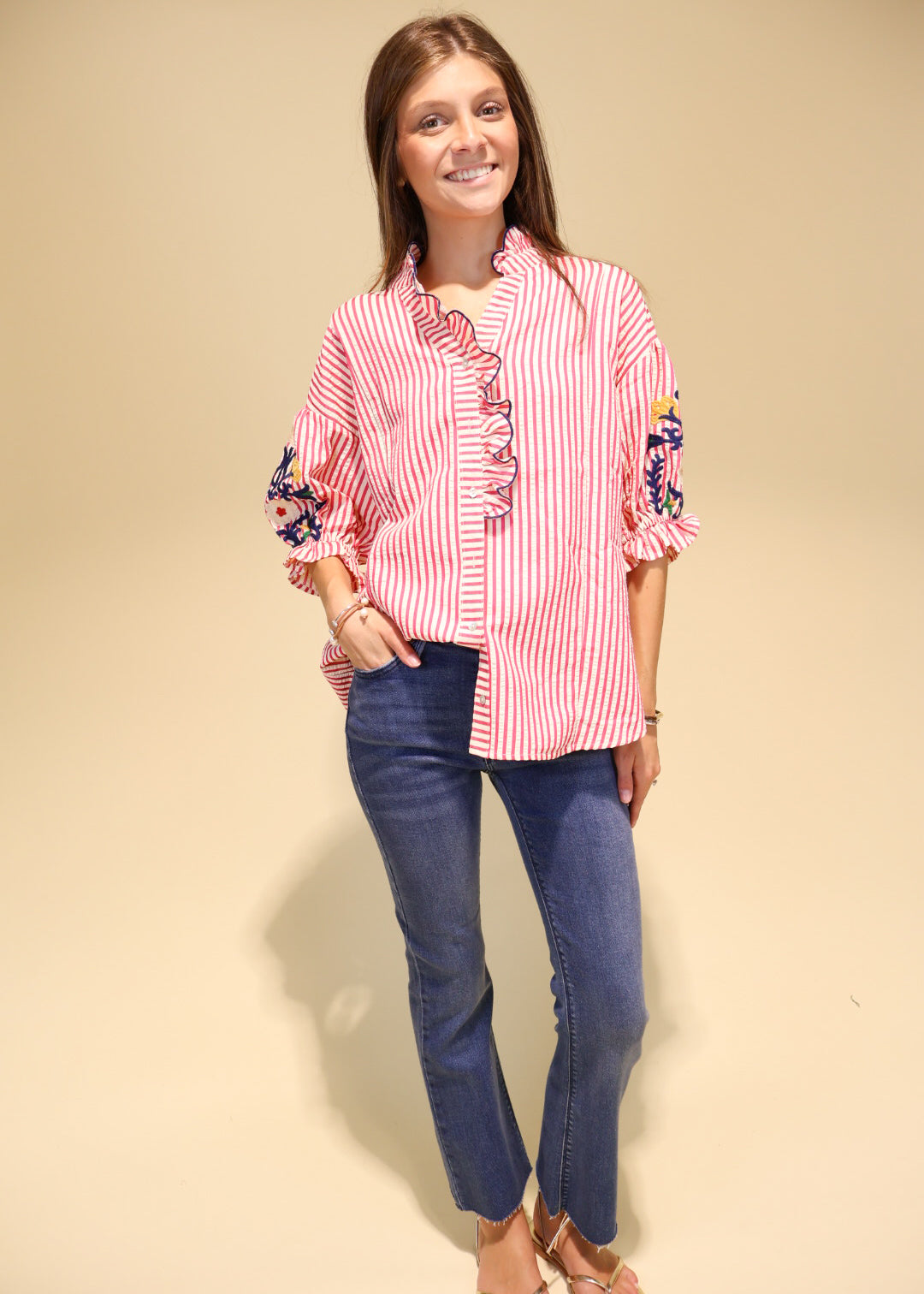 Pattern Play Ruffle Blouse