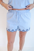 Striped Eyelet Scallop Resort Shorts
