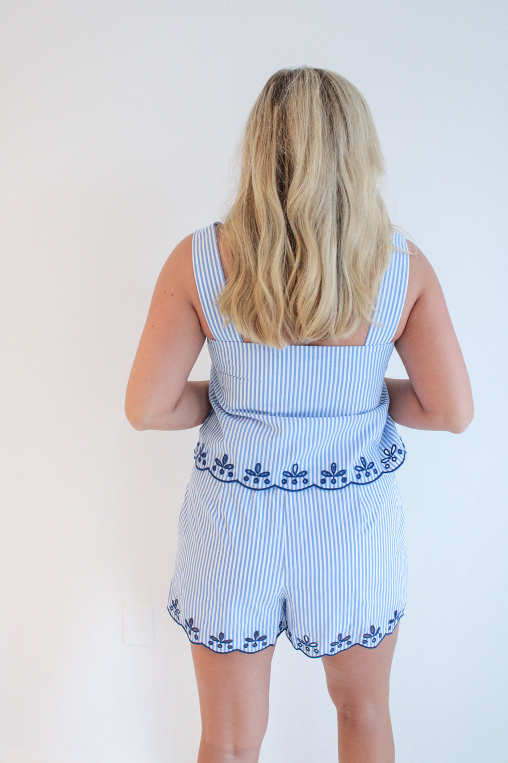 Striped Eyelet Scallop Resort Shorts