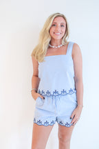 Striped Eyelet Scallop Resort Top