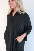 Rose Ruched Sleeve Midi Dress