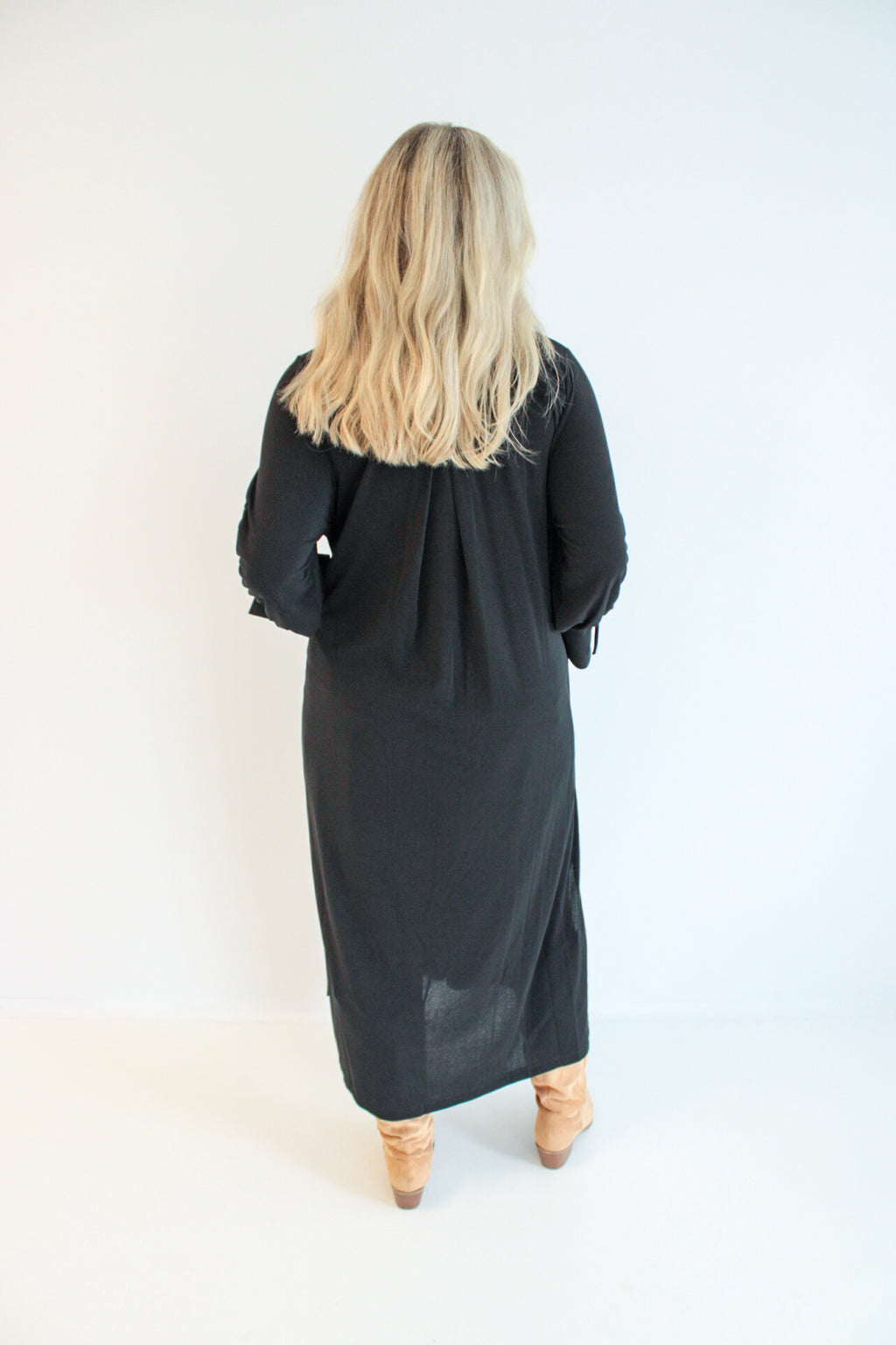 Rose Ruched Sleeve Midi Dress