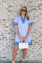 Maisie Striped Mixed V-Neck Mini Dress