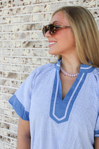 Maisie Striped Mixed V-Neck Mini Dress