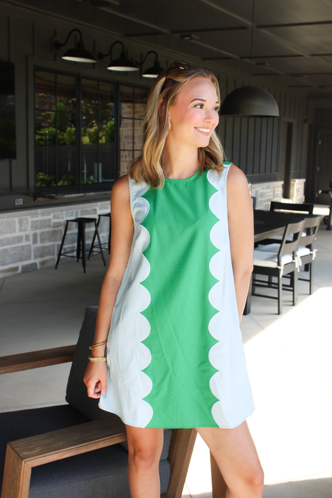 Ellie Scalloped Colorblock Shift Dress