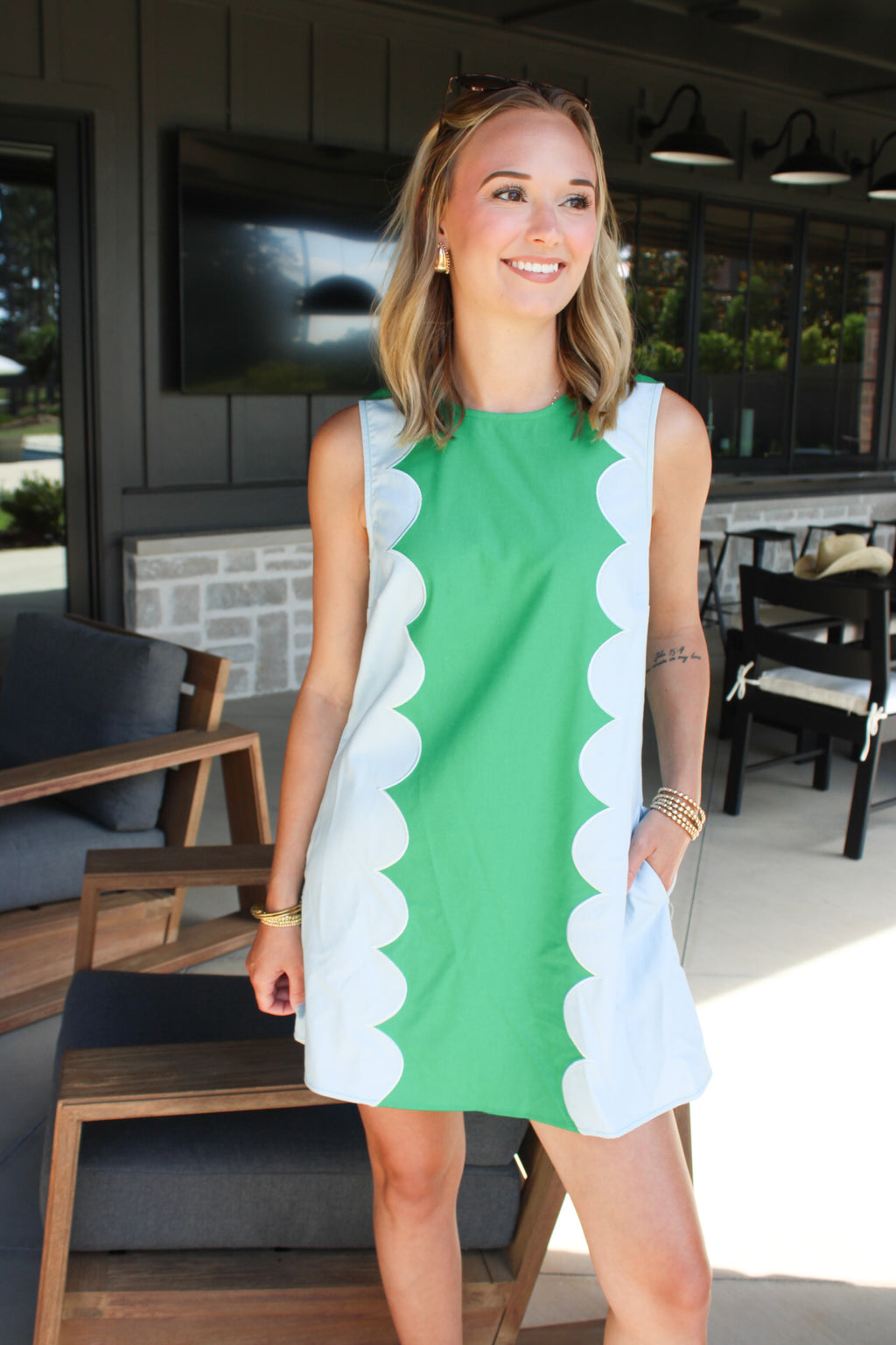 Ellie Scalloped Colorblock Shift Dress