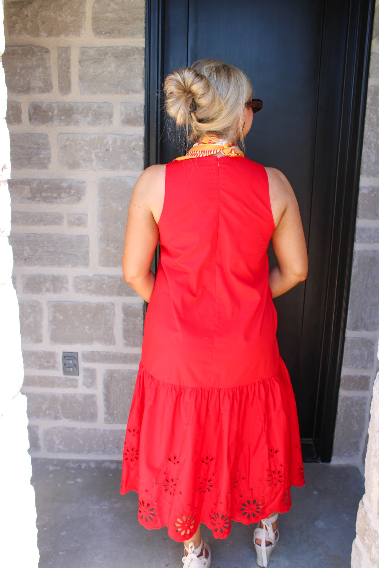 Muse Eyelet Drop Waist Midi Dress