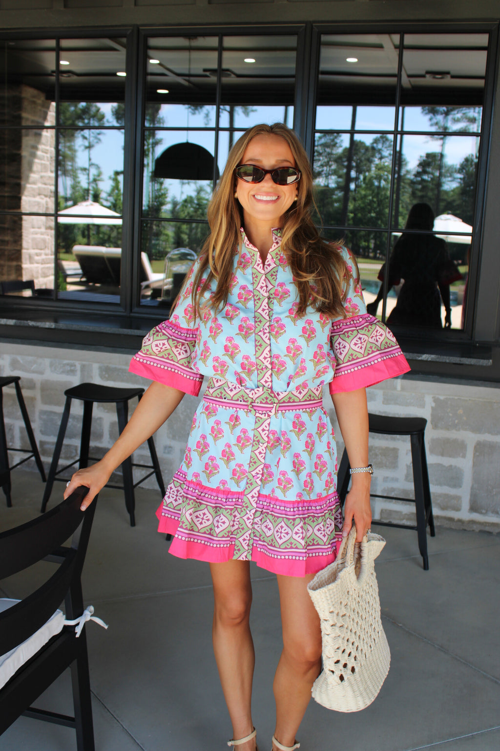 Isla Block Print Belted Mini Dress