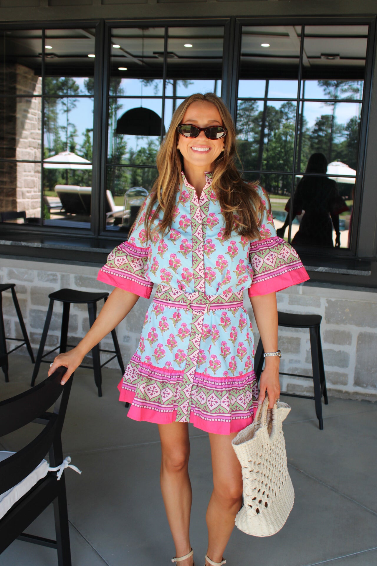 Isla Block Print Belted Mini Dress