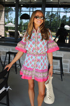 Isla Block Print Belted Mini Dress