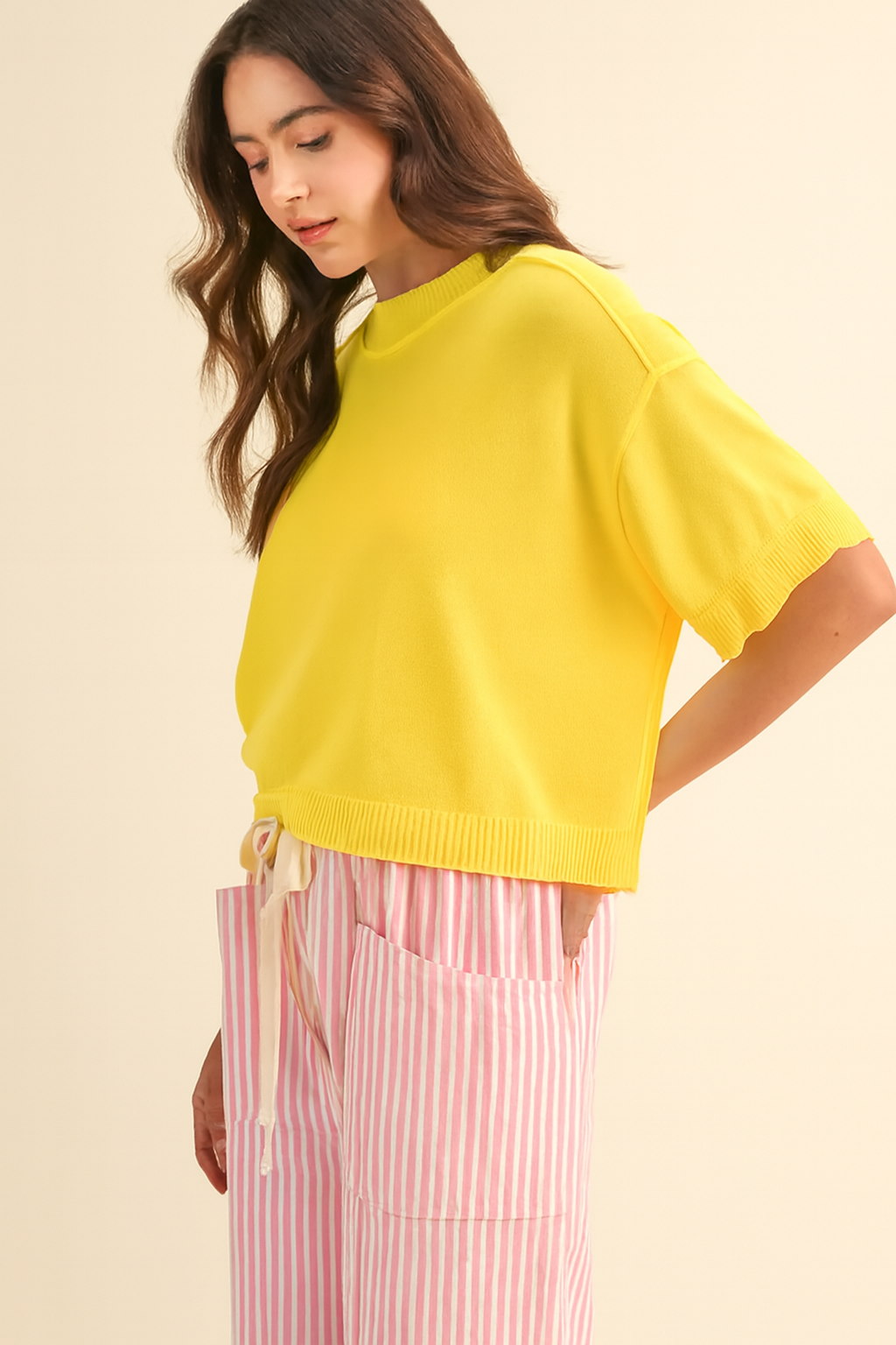 Liora Knit Mock Neck Short Sleeve Sweater