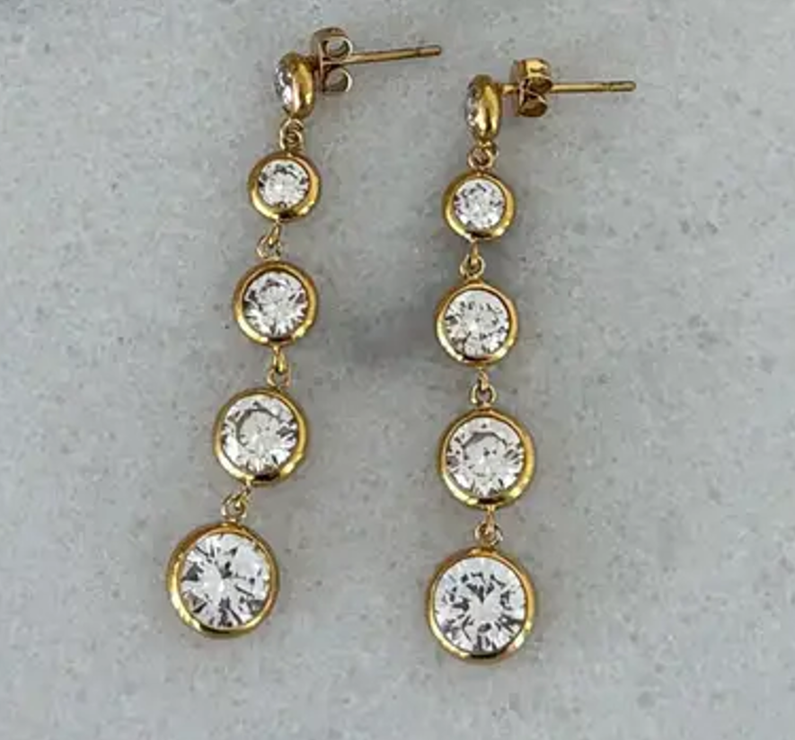 Polly gold crystal linear drop earrings by CHANSUTTPEARLS
