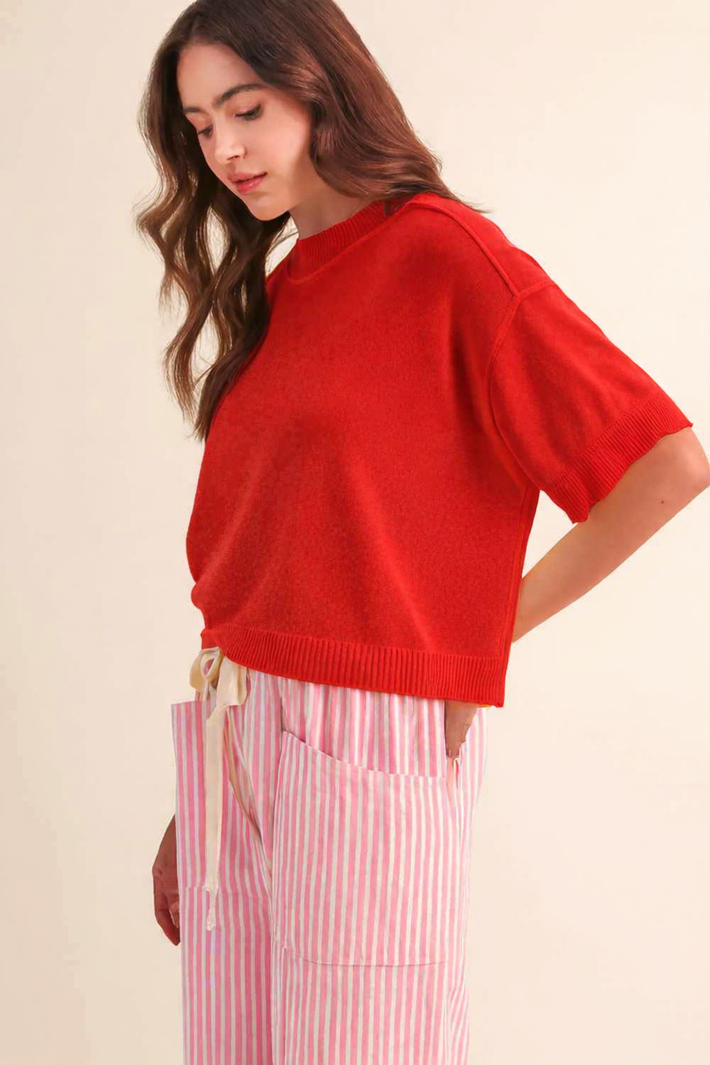 Liora Knit Mock Neck Short Sleeve Sweater