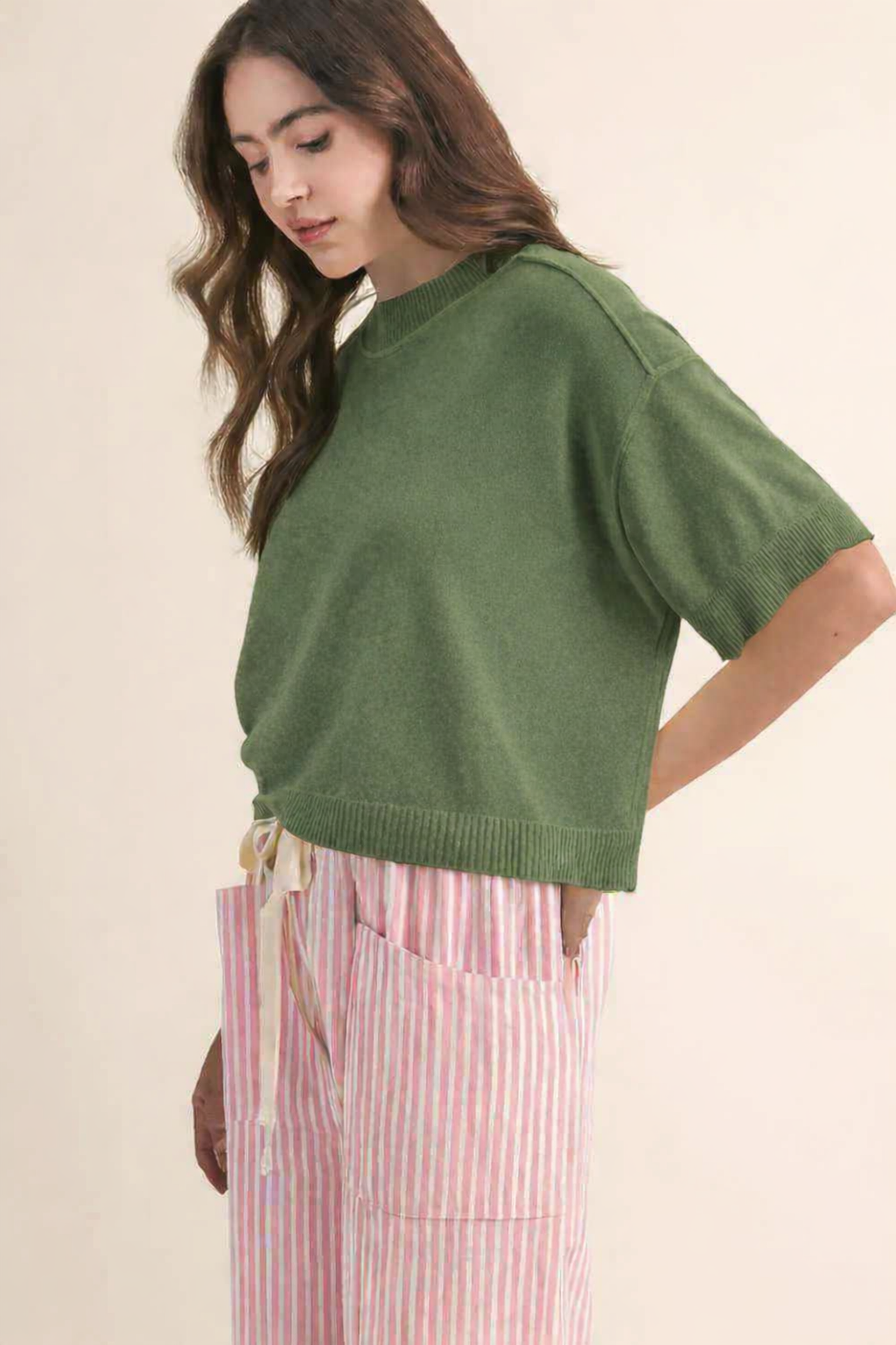 Liora Knit Mock Neck Short Sleeve Sweater