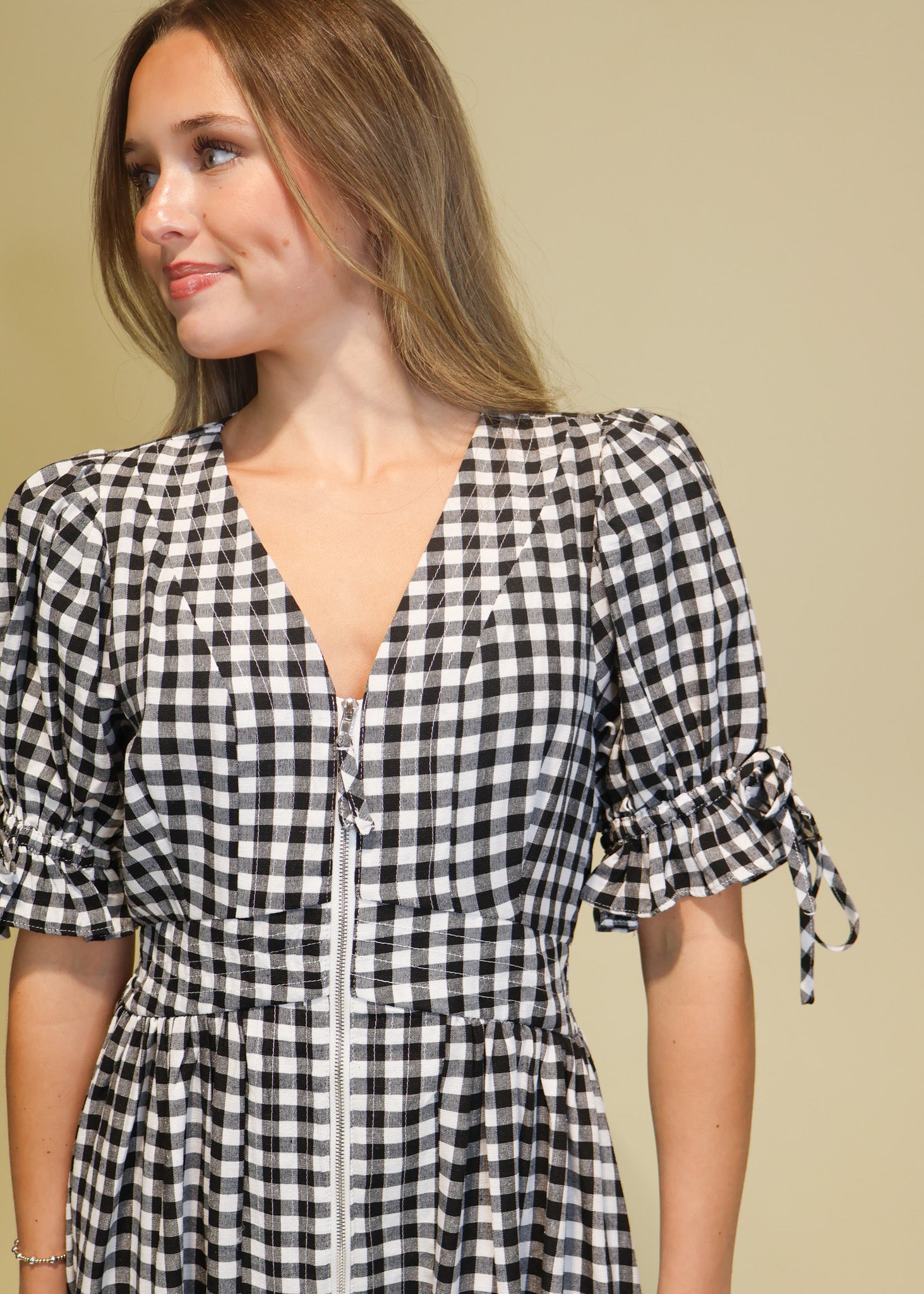 Darcy Gingham Eyelet Midi Dress