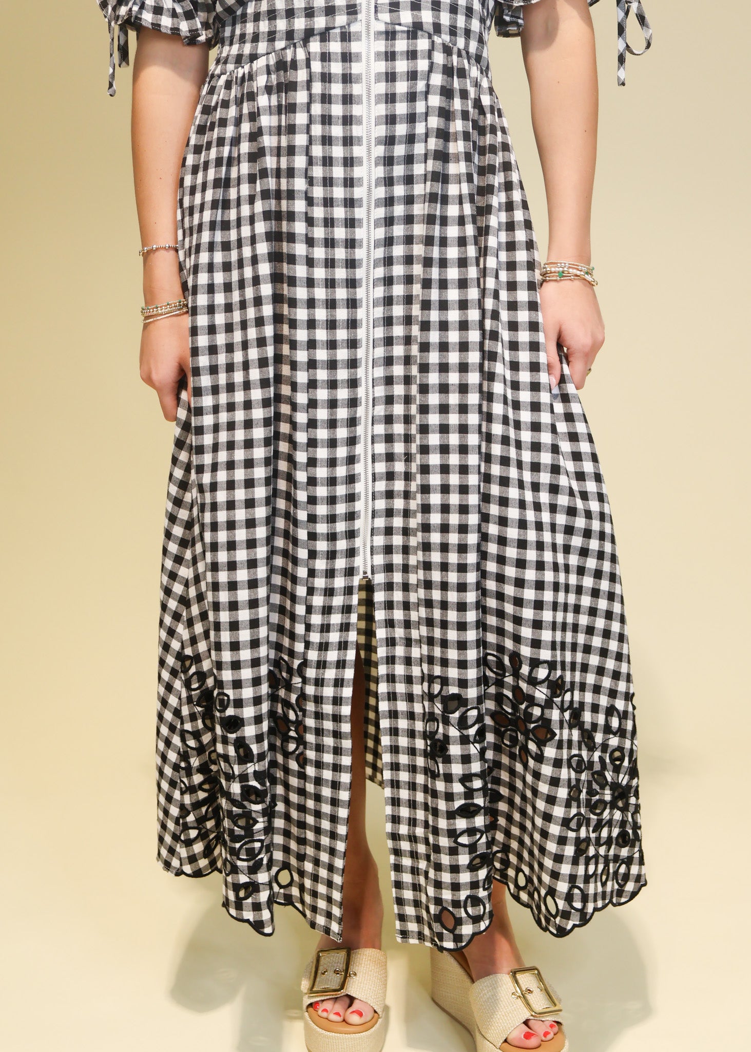 Darcy Gingham Eyelet Midi Dress