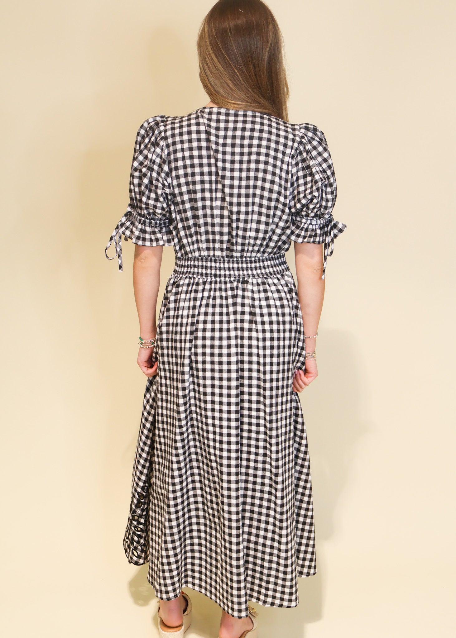 Darcy Gingham Eyelet Midi Dress