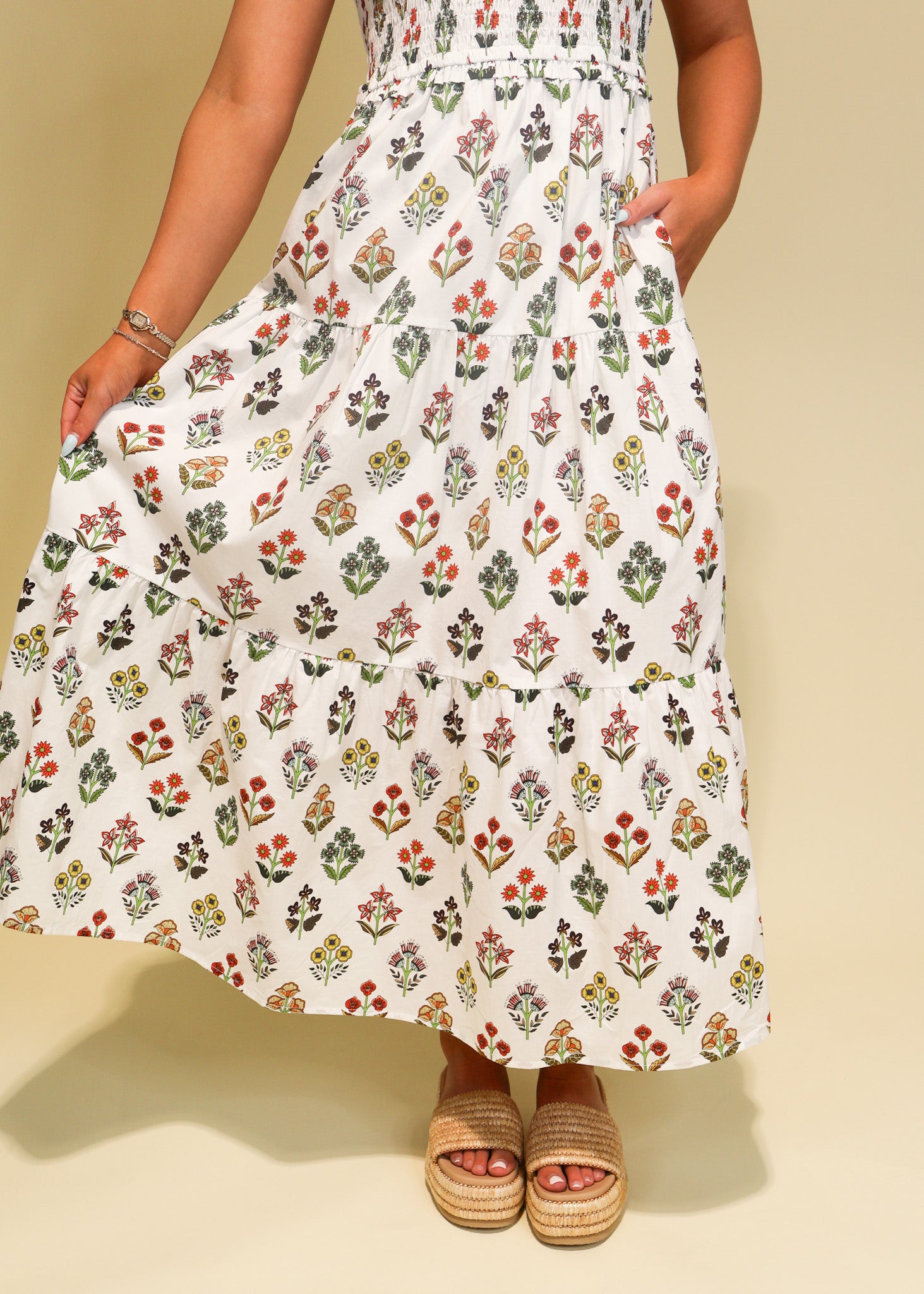 Flutter Sleeve Printed Midi Dress