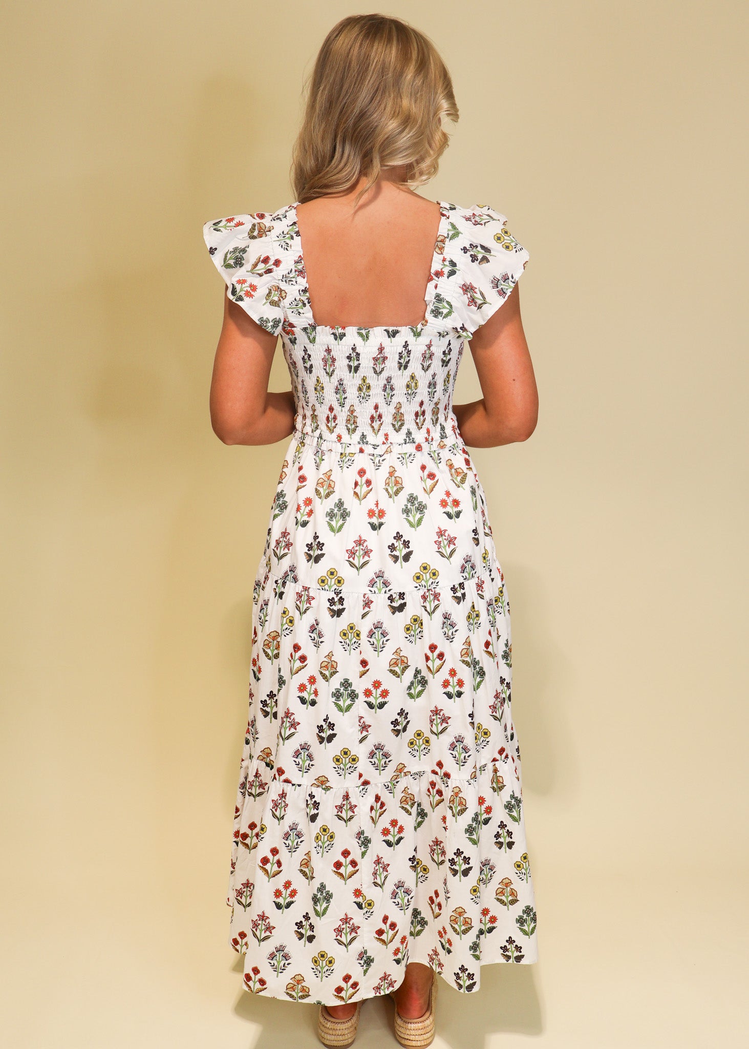 Flutter Sleeve Printed Midi Dress