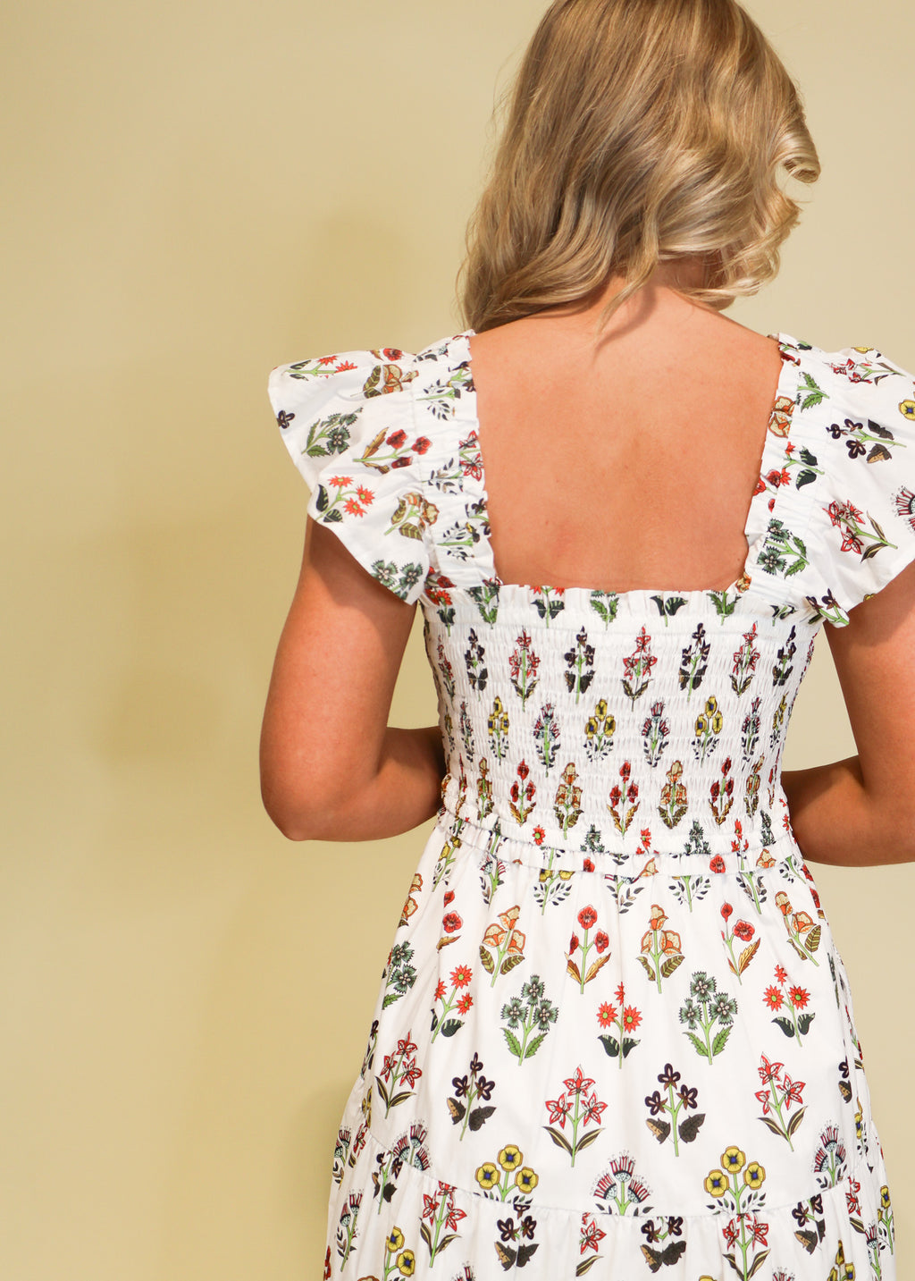 Flutter Sleeve Printed Midi Dress