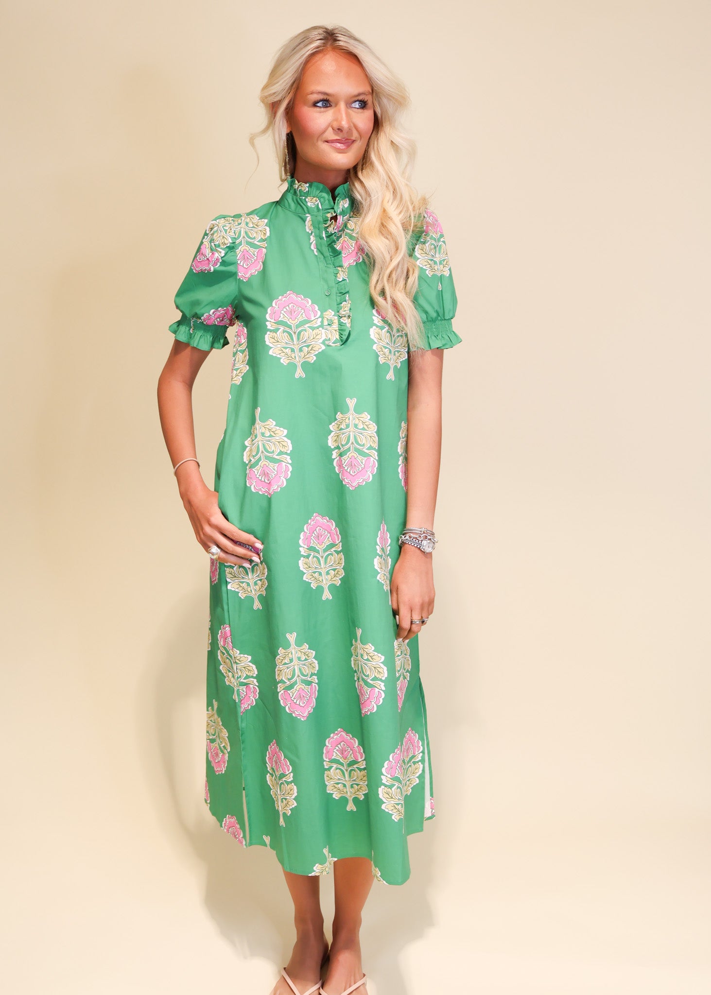green ruffle midi dress Green Ruffle Midi Dress