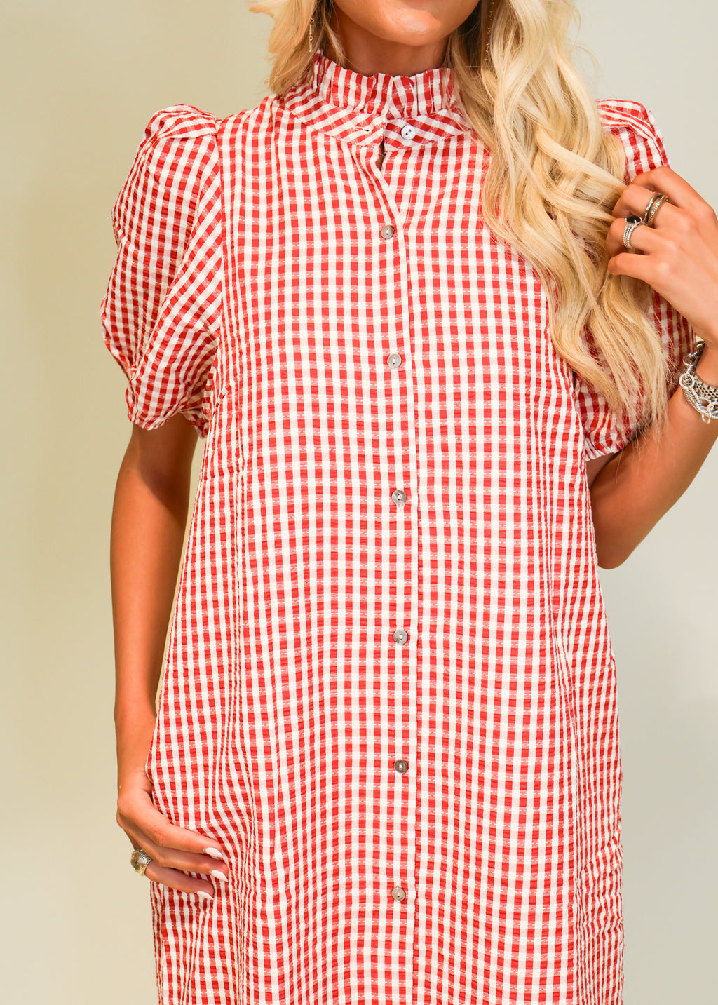 Gingham Short Sleeve Relaxed Midi Dress