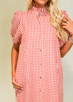 Gingham Short Sleeve Relaxed Midi Dress