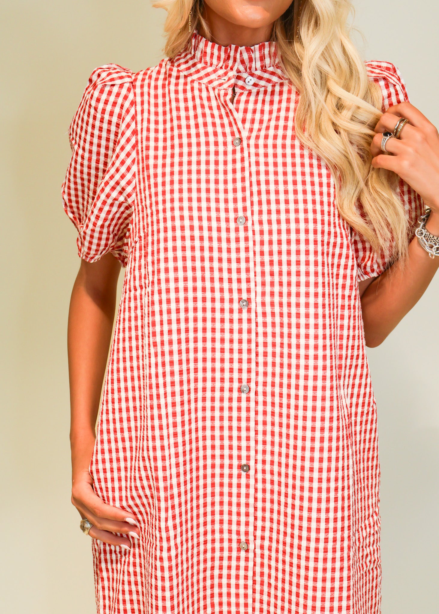 Gingham Short Sleeve Relaxed Midi Dress