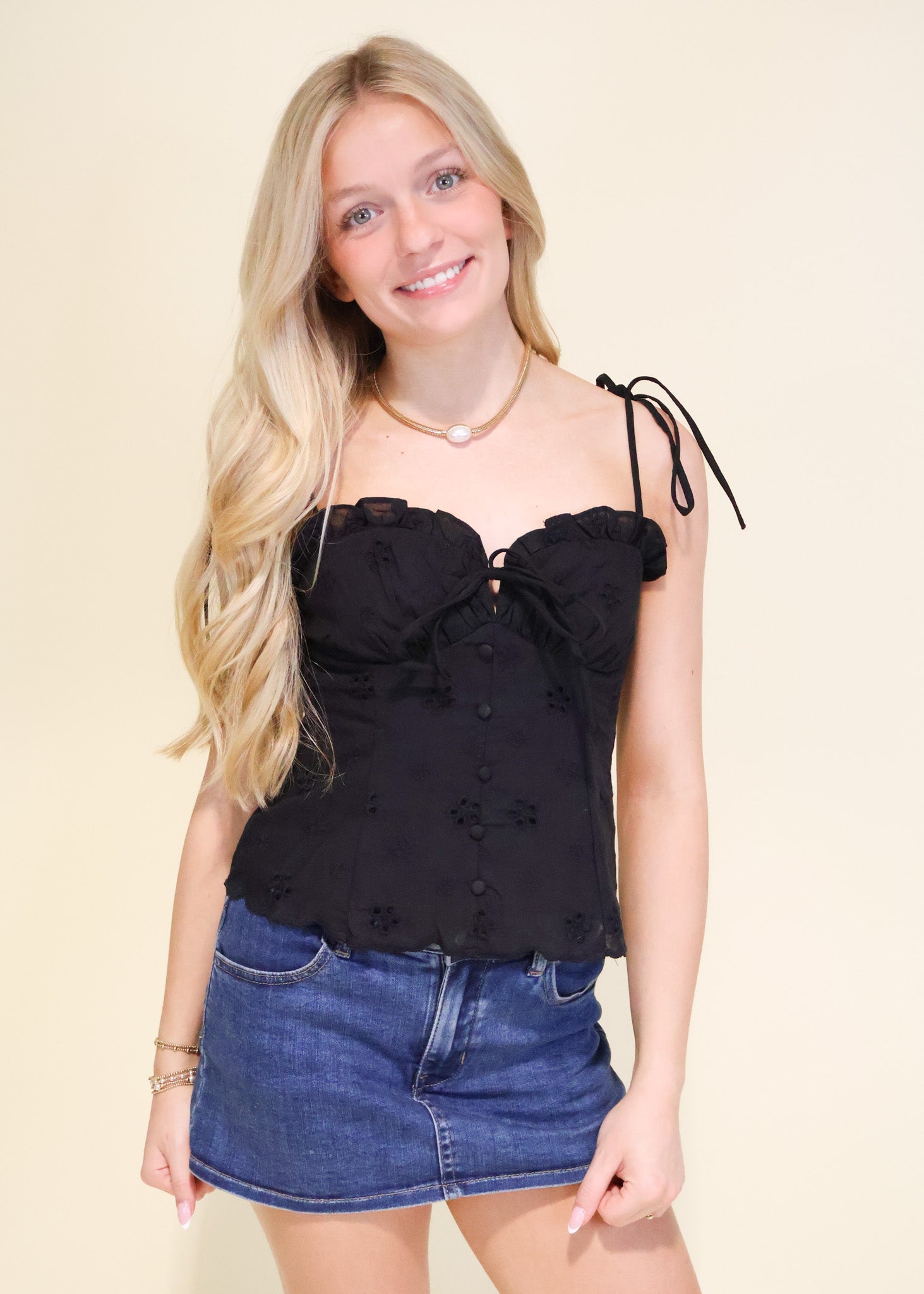 Nicole Eyelet Bustier Peplum Top