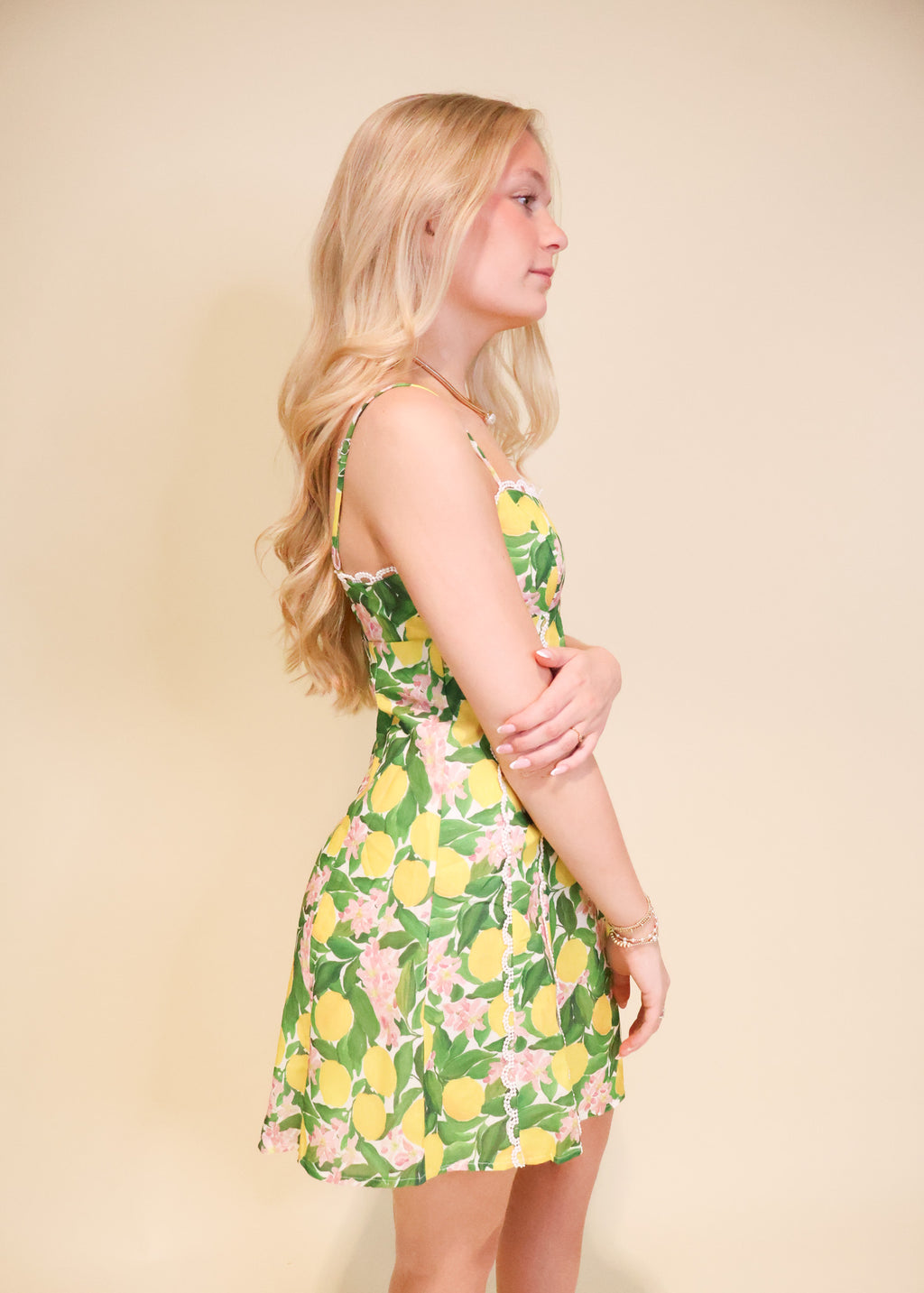 Lemon Lace Trim Mini Dress