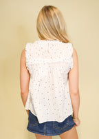 Patricia Polka Dot Ruffle Neck Blouse
