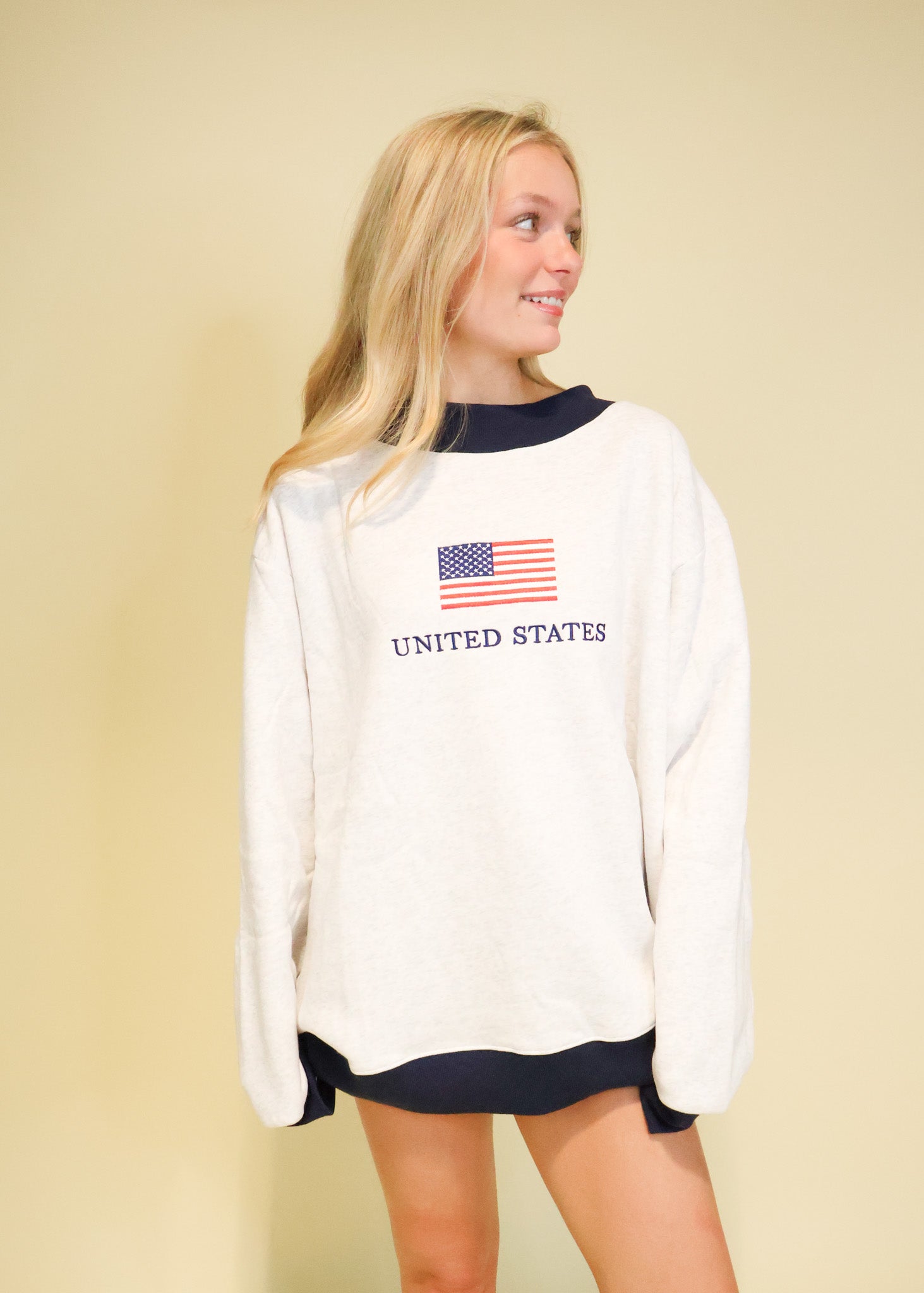 US Flag Embroider Mockneck Sweatshirt