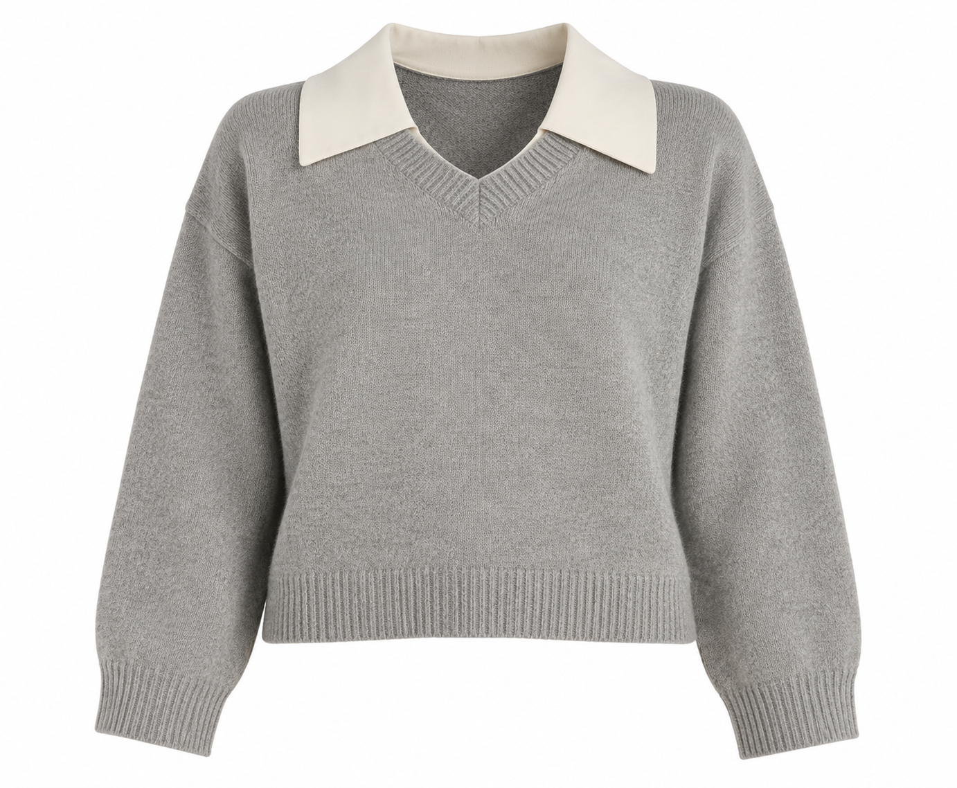 Isabelle Collared Knit V‑Neck Sweater