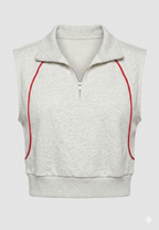 Sabrina Half‑Zip Cropped Terry Vest Top