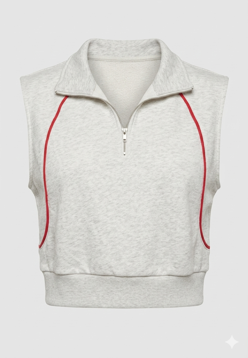 Sabrina Half‑Zip Cropped Terry Vest Top