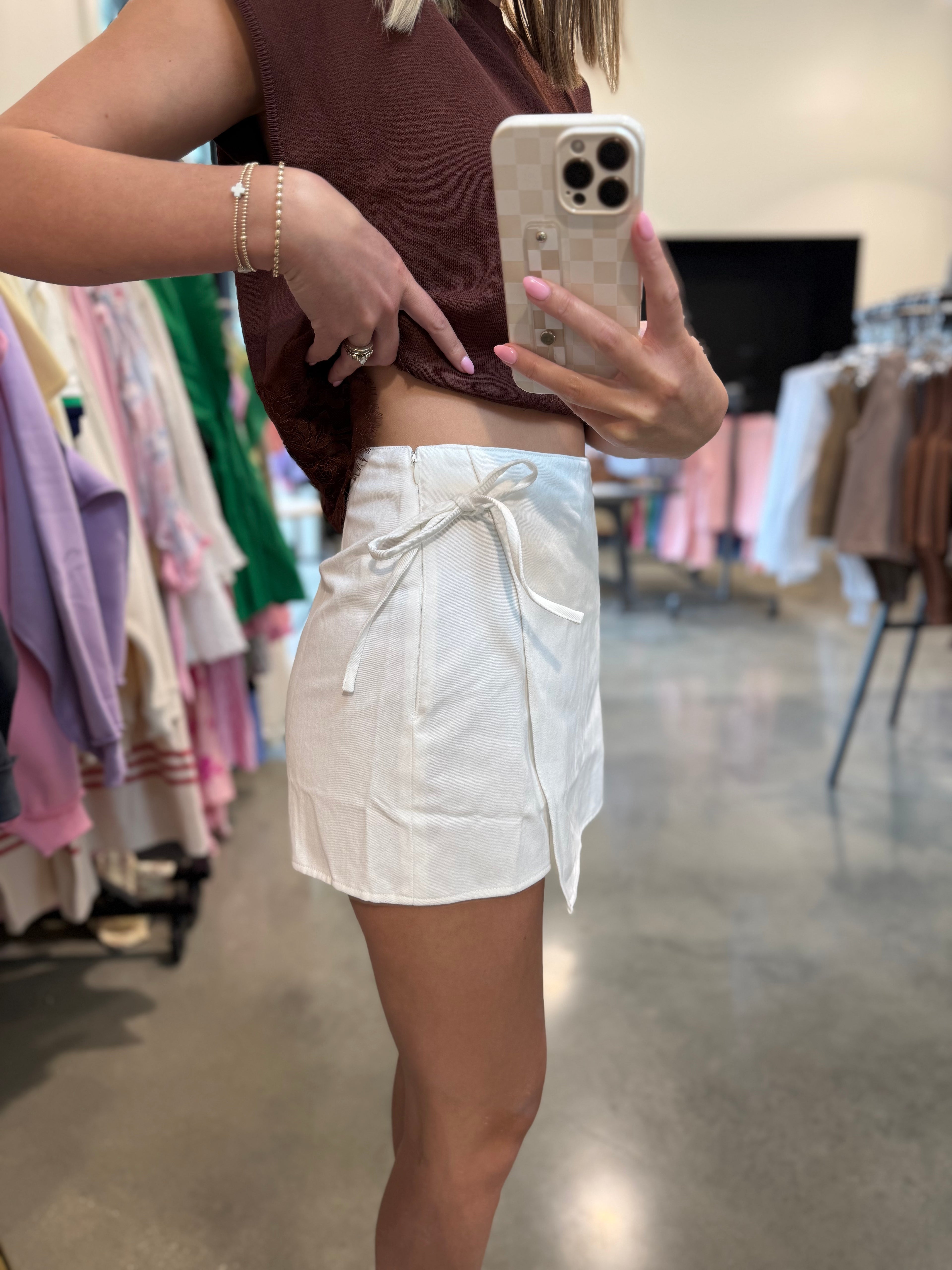 Sadie Side-Tie Wrap Mini Skort