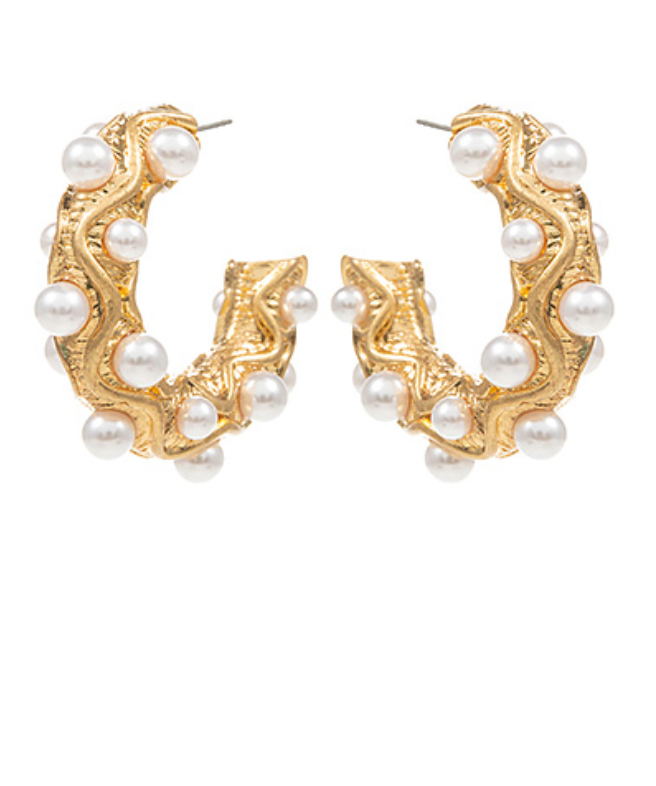 Round Pearl Textured Hoops