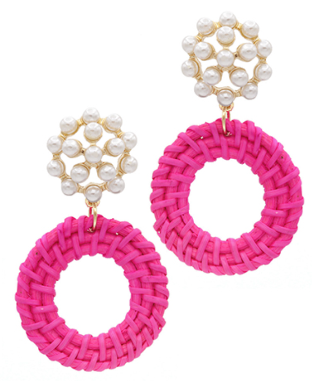 Rattan Circle & Pearl Drop Earring