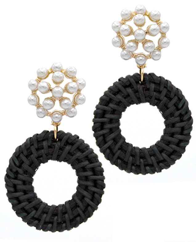 Rattan Circle & Pearl Drop Earring