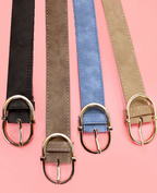 Oval Buckle Faux Leather Suede Belt